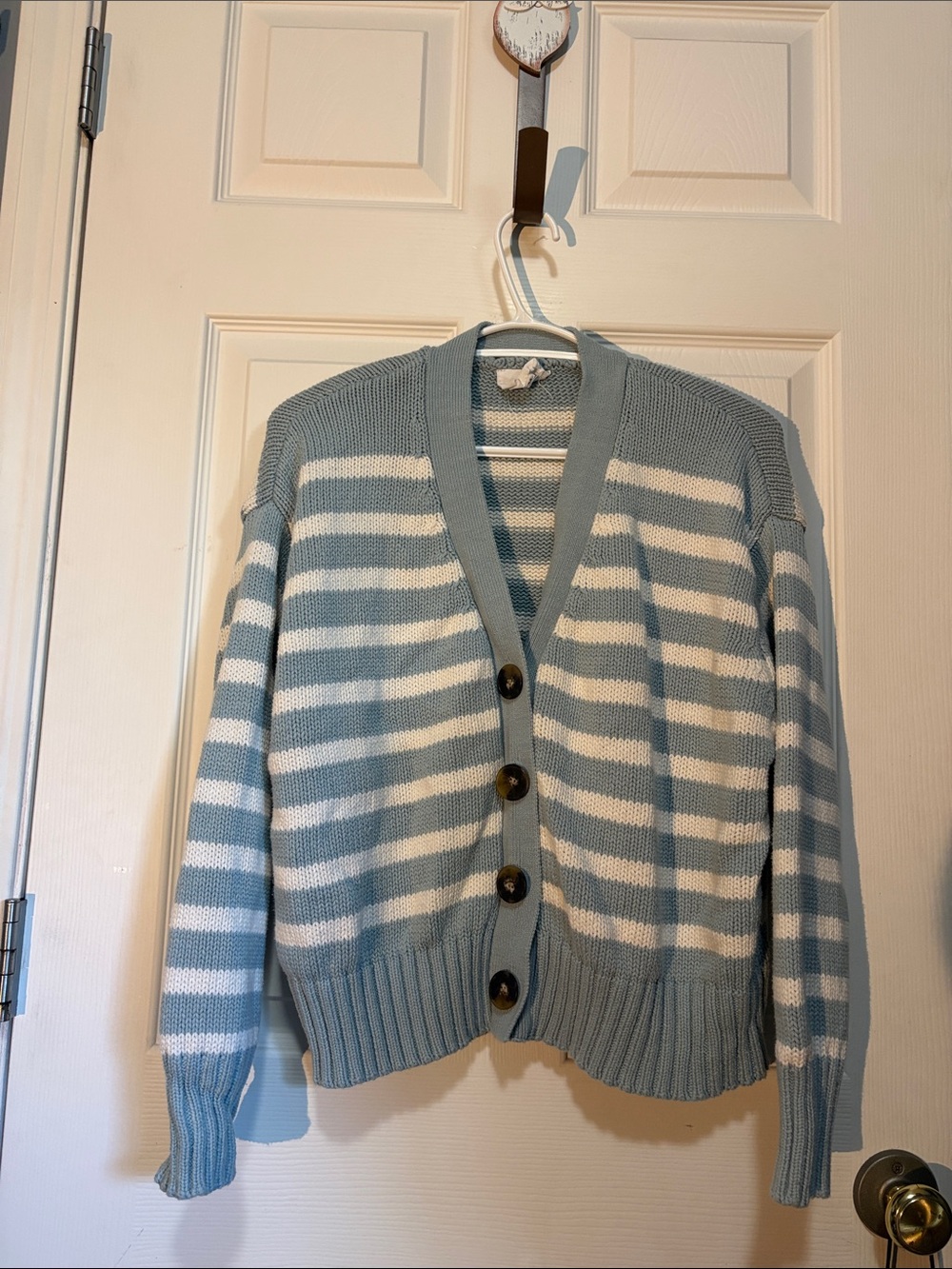 Blue striped cardigan